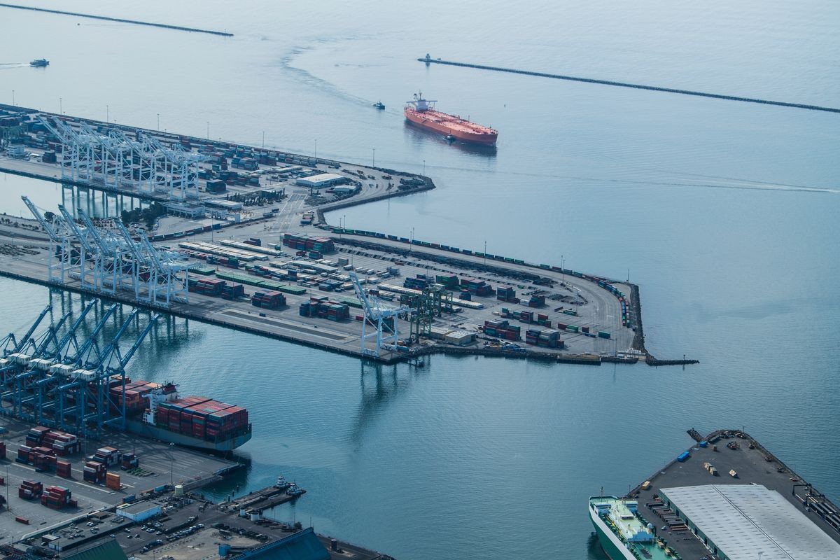 Aerial shooting of a cargo ship entering the harbor.
Cargo area.